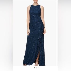 Alex Evenings Dark Teal Sequin and Lace Gown